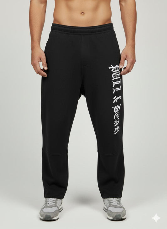 Pull & Bear - Graphic Logo Wide Leg Black Trousers