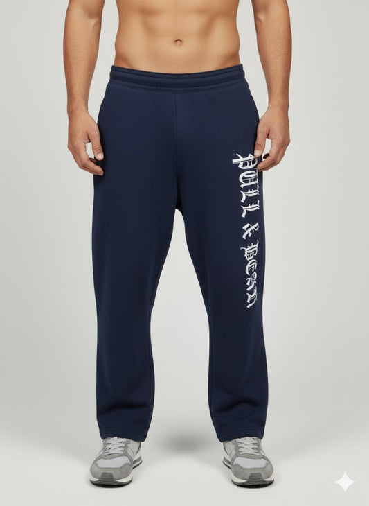 Pull & Bear - Graphic Logo Wide Leg Navy Blue Trousers